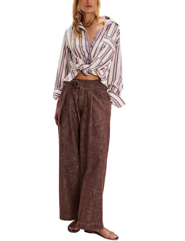 Faleave Womens High Waisted Belted Trousers Wide Leg Pants with Adjustable D-Ring Pleated Paperbag Waist with Pockets