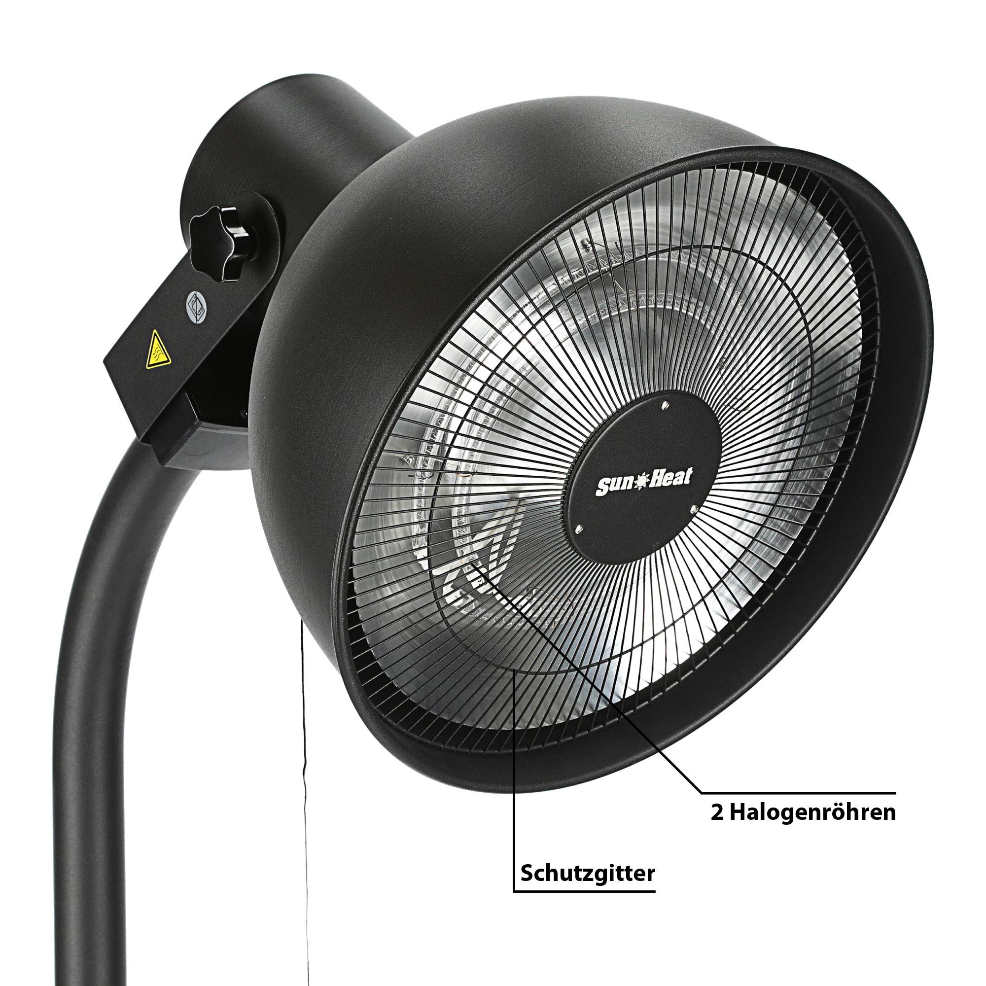 Stufa elettrica per terrazze, da appoggiare o appendere, 1500 - 2000 Watt - Protezione dagli spruzzi d'acqua (design a fungo riscaldante, diametro di 50 cm 3 livelli di riscaldamento)