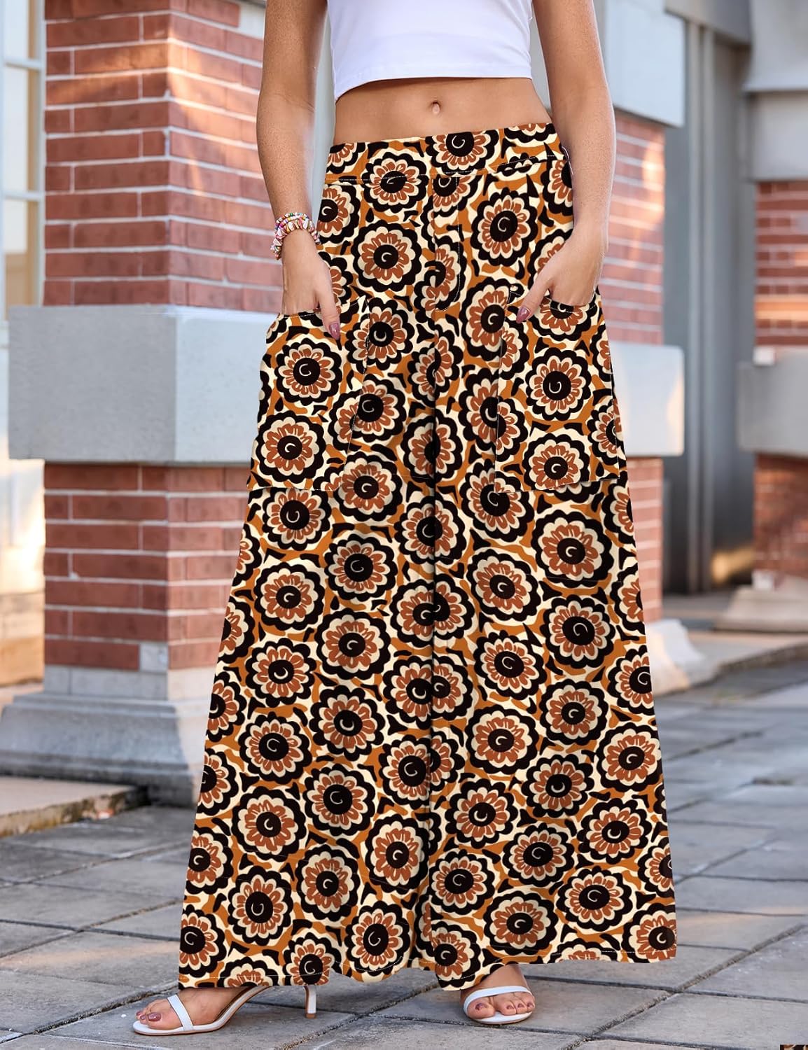 WeciBor Women's Boho Floral Palazzo Wide Leg Pants with Pockets Loose Flowy Casual Beach Vacation Outfits - Image 5