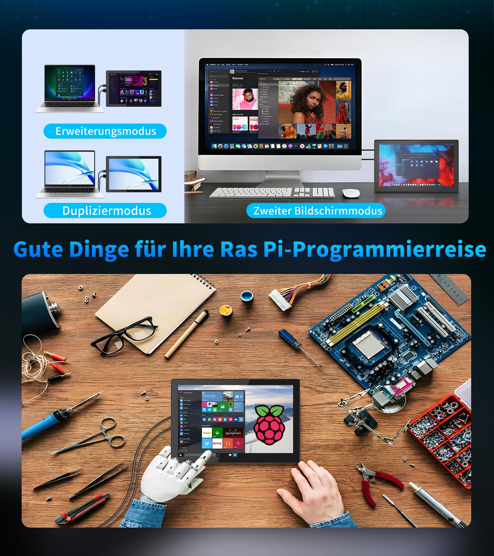 Golday 10,1 Zoll tragbarer Touchscreen (1920 x 1200) für Ras Pi (PI5/PI4/PI3B+/PI3/PI2/ZERO), IPS-Monitor mit Dual-Lautsprecher-HDMI-Schnittstelle, unterstützt Windows/Noobs/Kali-Linux (10.1)
