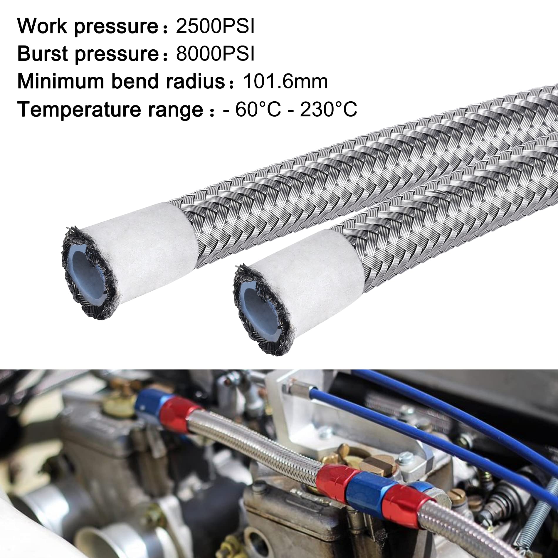 EVIL ENERGY 8AN PTFE Fuel Line Kit,E85 Stainless Steel Braided Fuel