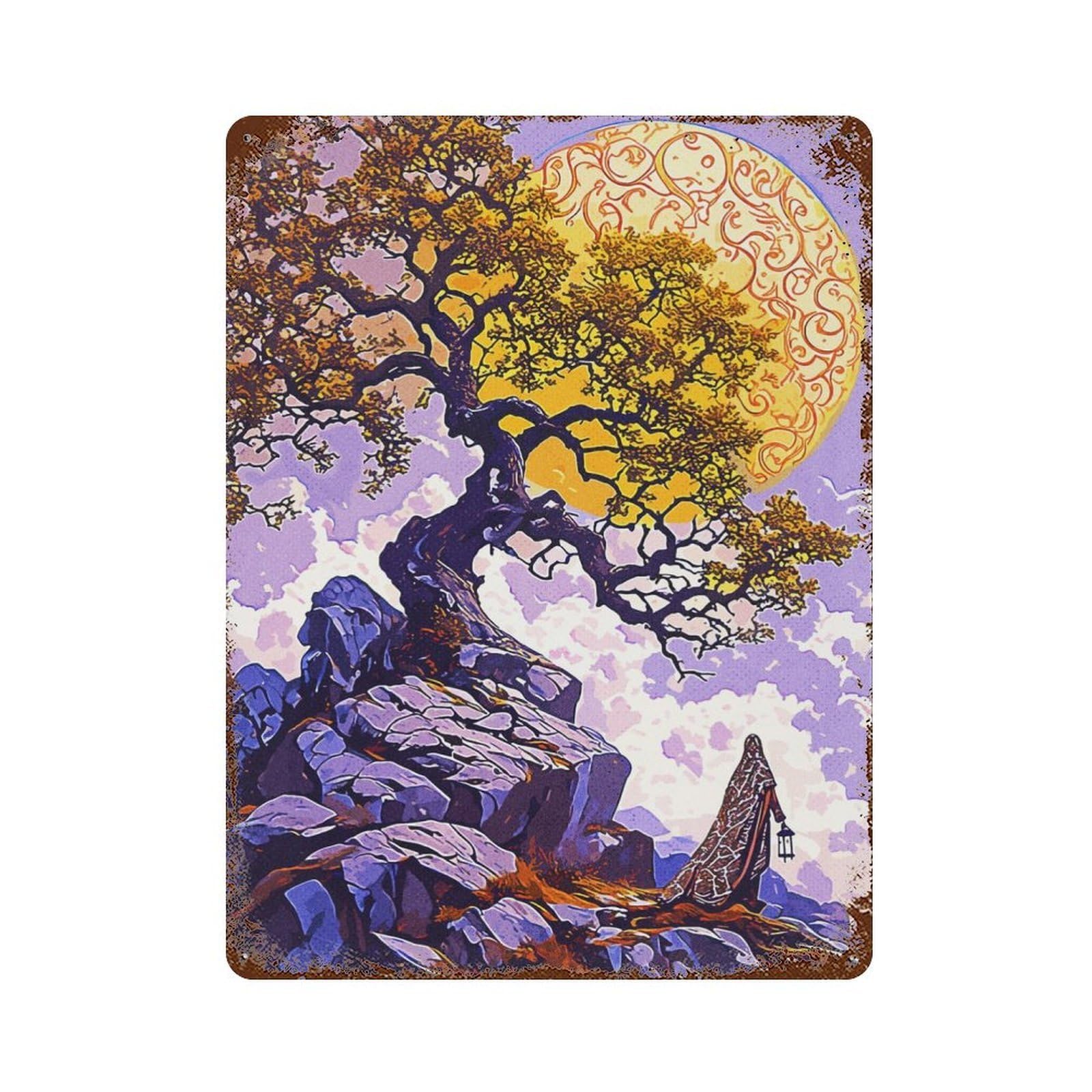 Magic Ancient Tree Rustic Tin Plaque 15.7"x11.8", Ideal for Shed, Workshop And Garage Wall Decor