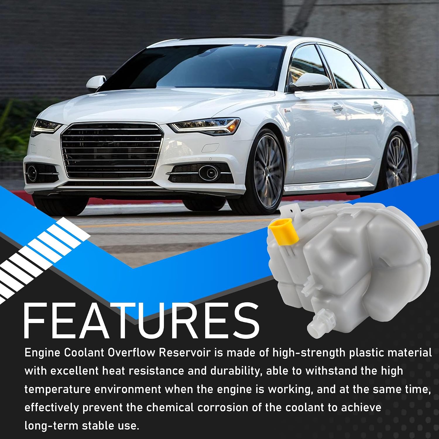 4G0121403G Engine Coolant Overflow Reservoir Tank With Cap & Sensor Compatible With 2012-2018 Audi S6 S7 A6 A6 RS7 Quattro A7 Quattro Automotive Coolant Reservoir Replaces V10-8562