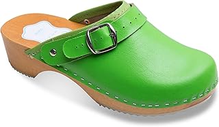 Zuecos de Cuero auténtico con Suela de Madera - para Mujer - Colores Lisos Unisex - Tallas 36-42