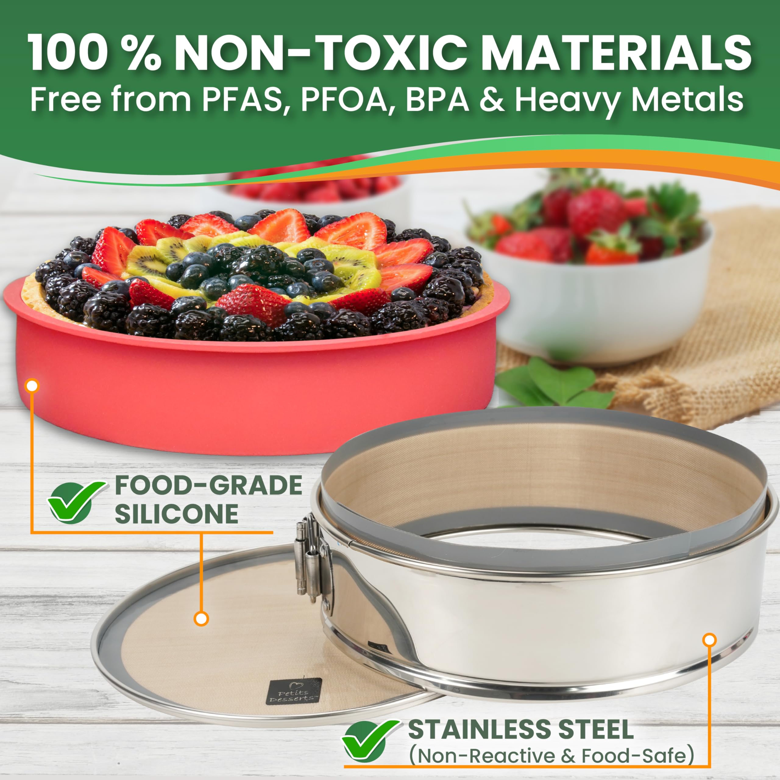 Sartén desmontable no tóxica de 9 pulgadas, antiadherente, de acero inoxidable con protector de sartén, sartén de resorte de 9 pulgadas, sartén con forma de resorte para tarta de queso, 9 moldes para