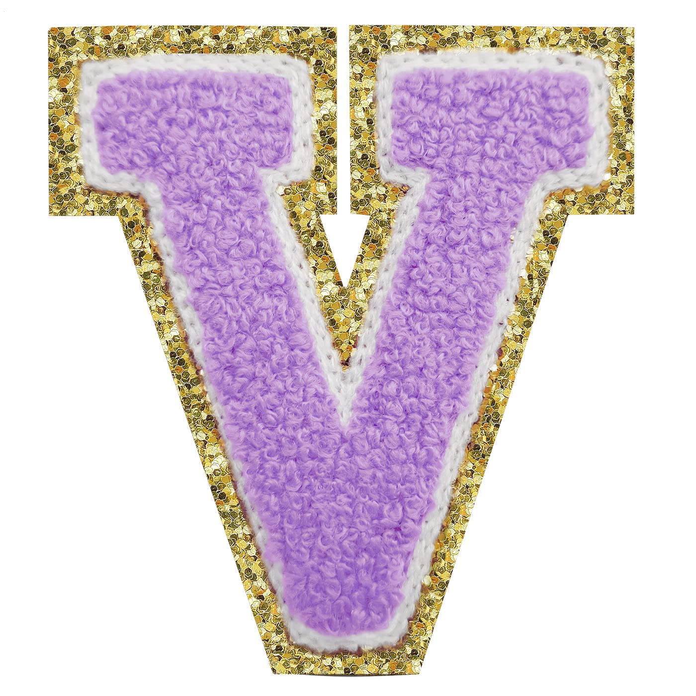 Letter Patches Iron on 3Pcs Chenille Letters for Jackets Varsity Letters Patches Letterman Glitter Patches Iron on Letter Purple V