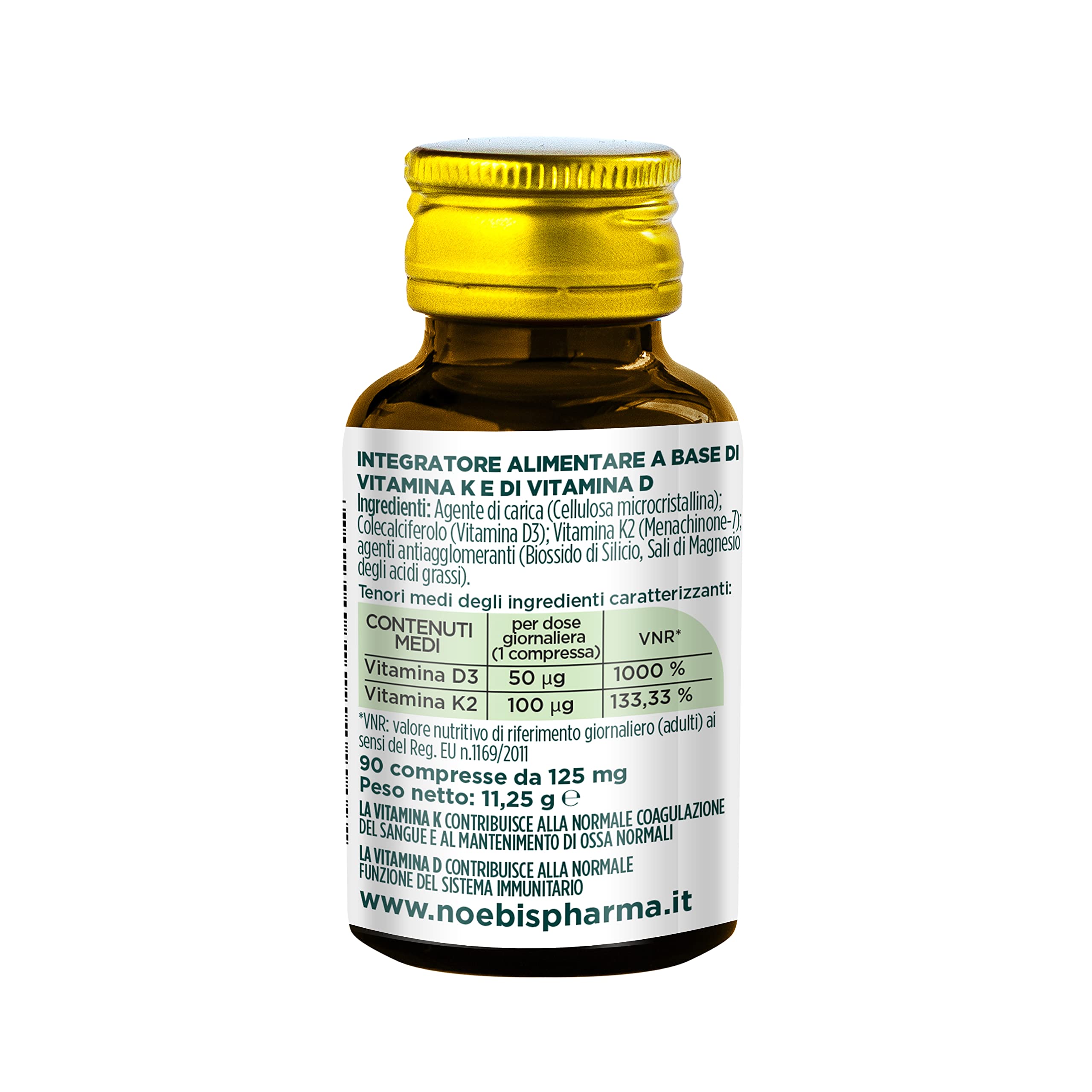 Vit D3 + K2 Noebis Pharma - 2000 UI + 100 mcg MK-7-90 Compresse - Ossa, Denti, Muscoli e Sistema Immunitario