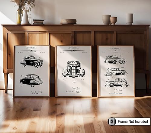 Miniatura 4 de Poster Master Póster de 3 piezas con diseño de coches vintage, impresión de patente de automóvil, arte de transporte, arte para entusiastas del