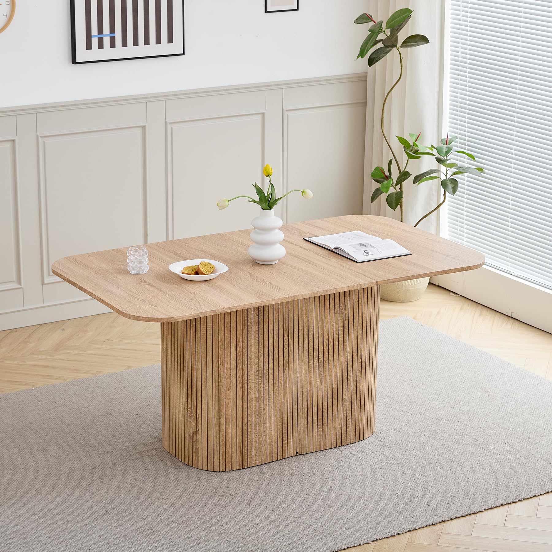 DEYARNA HOME Moderner Esstisch für 4–6 Personen, 160 cm Rechteckiger Küchentisch mit Schwerem Säulenfuß für Wohnzimmer, Küche, Wohnung