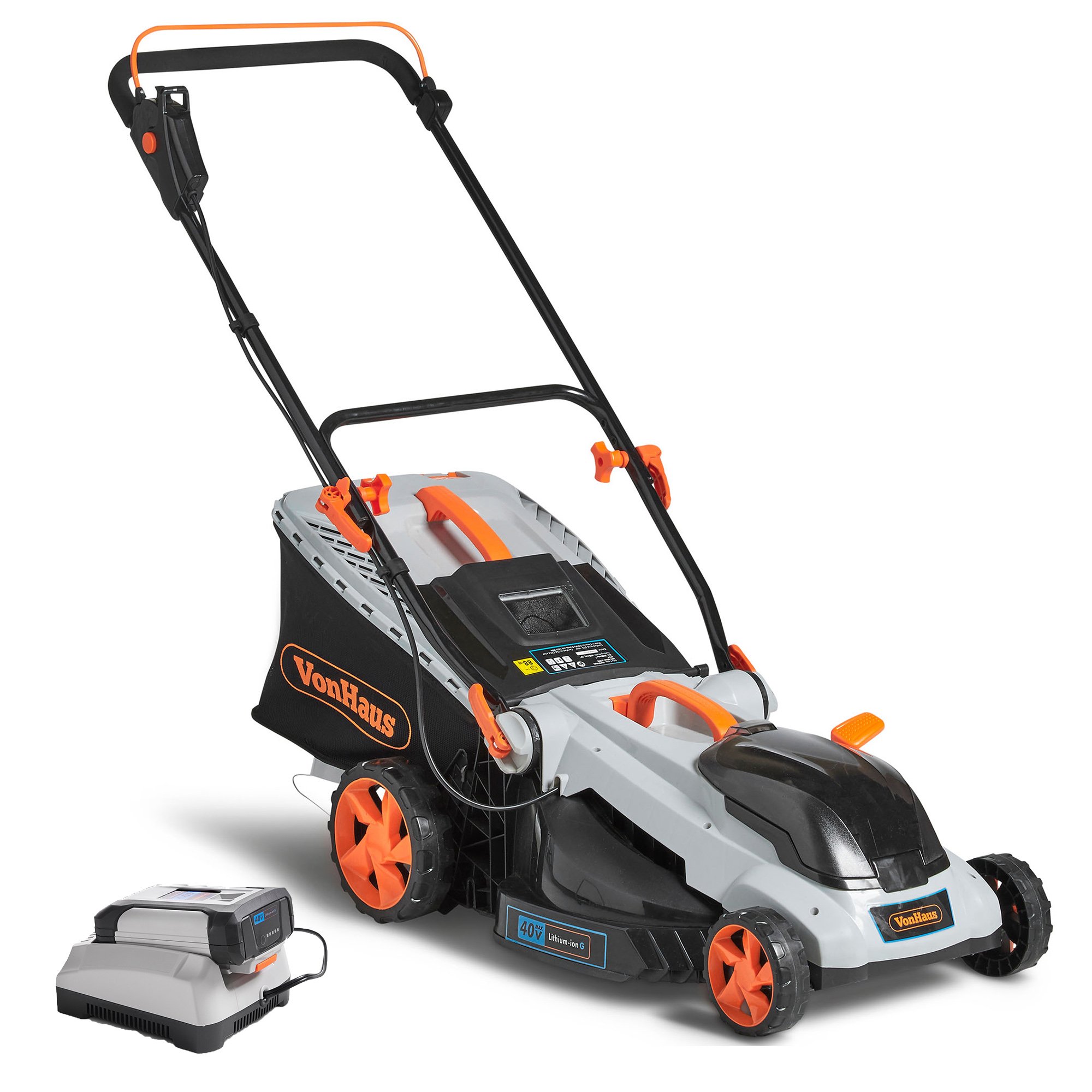 Person operating the VonHaus 40V Max. 16-Inch Cordless Lawn Mower on a lawn