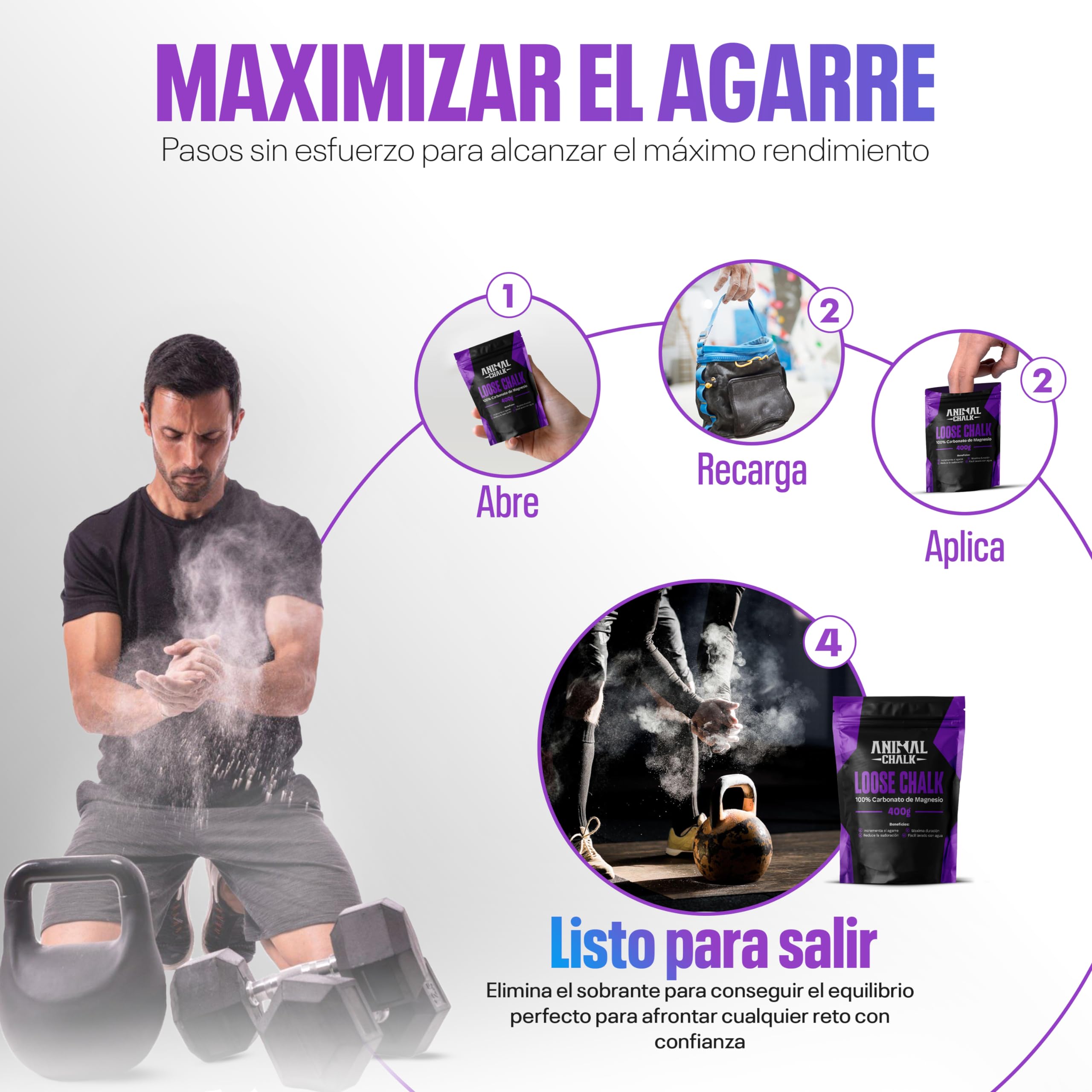 Magnesio en Polvo Escalada Crossfit 400g Calistenia Gimnasio Halterofilia - Climbing Chalk Bolsa Carbonato de Magnesio para Manos Rock Climbing Weightlifting Gym Loose para Agarre Powder