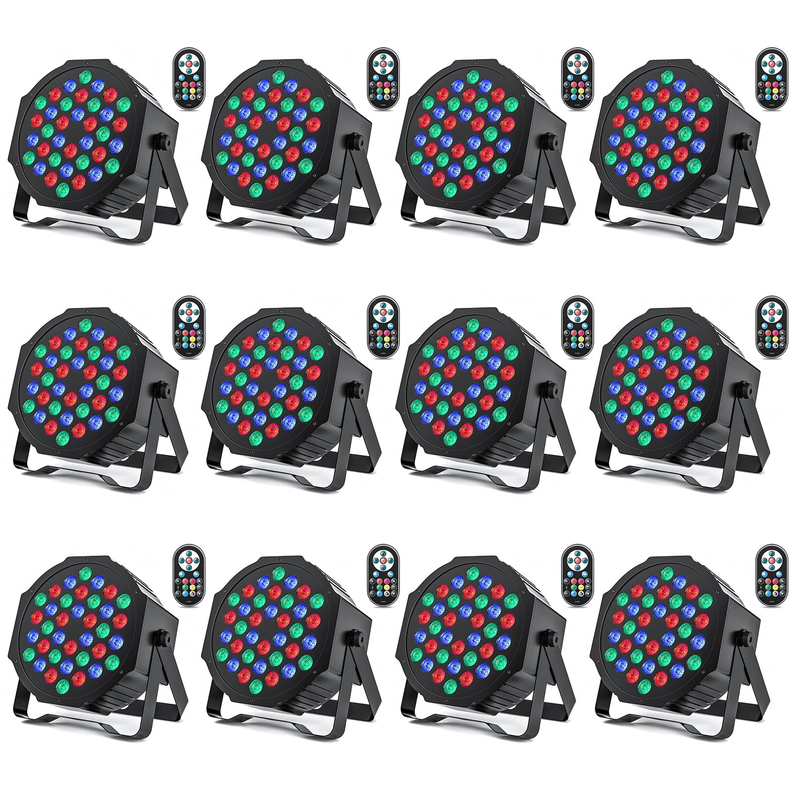 12-Pack LED Par Lights 36 LED Stage Lights 7 Modes RGB DJ Light with Sound Activated Remote and DMX Control DJ Uplighting for Birthday Party Events Wedding Christmas Stage Lighting