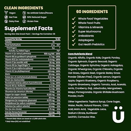 Miniatura 5 de Grüns Super Greens Gummy Bears Espirulina orgánica y clorella, prebióticos para la salud digestiva, más de 20 vitaminas y minerales - 28 sobres -