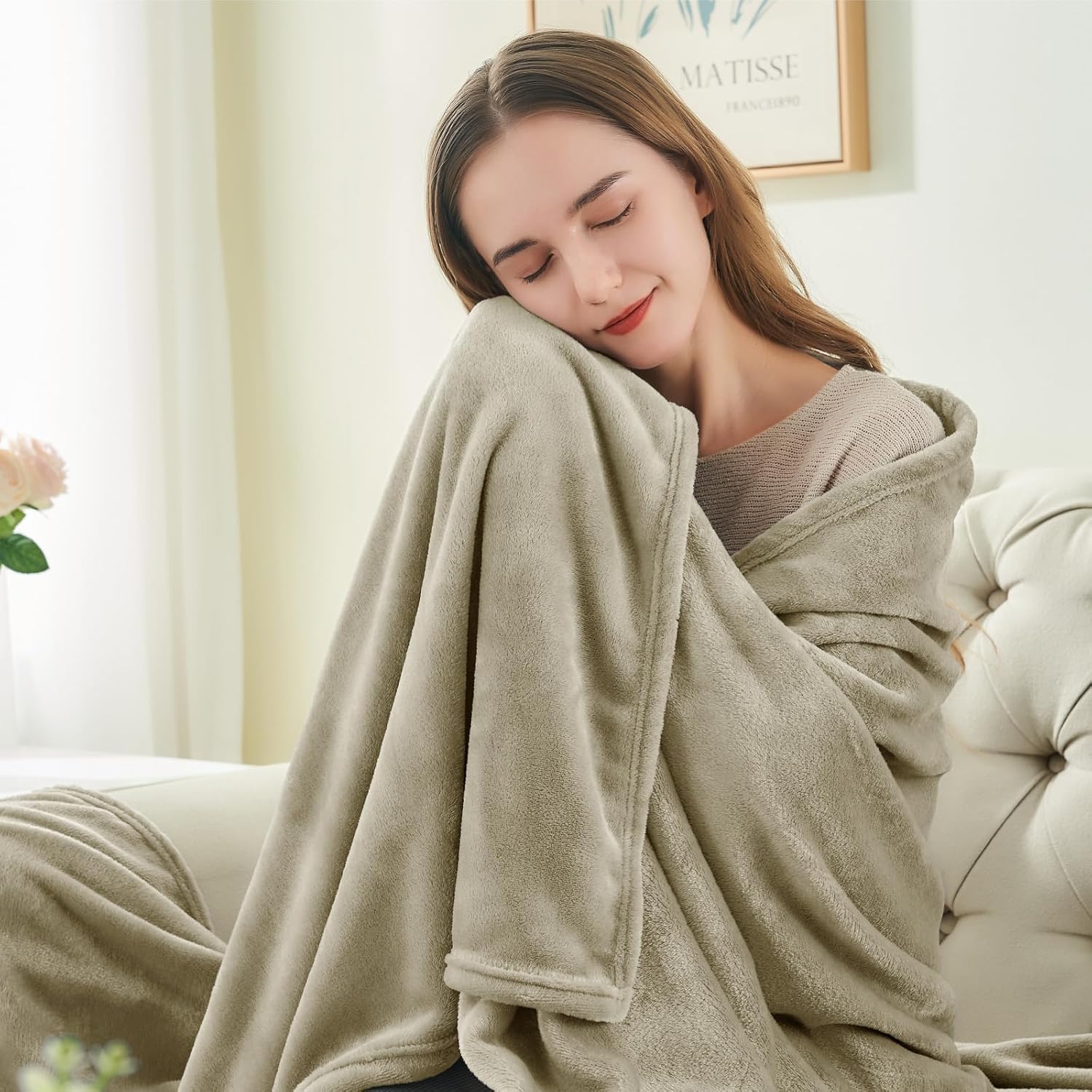 bedelite fleece blanket twin size oatmeal throw blankets for couch & bed, luxury plush cozy fuzzy blanket 60x80 inches, super soft warm lightweight throw blanket for travel camping oatmeal twin(60"x80")