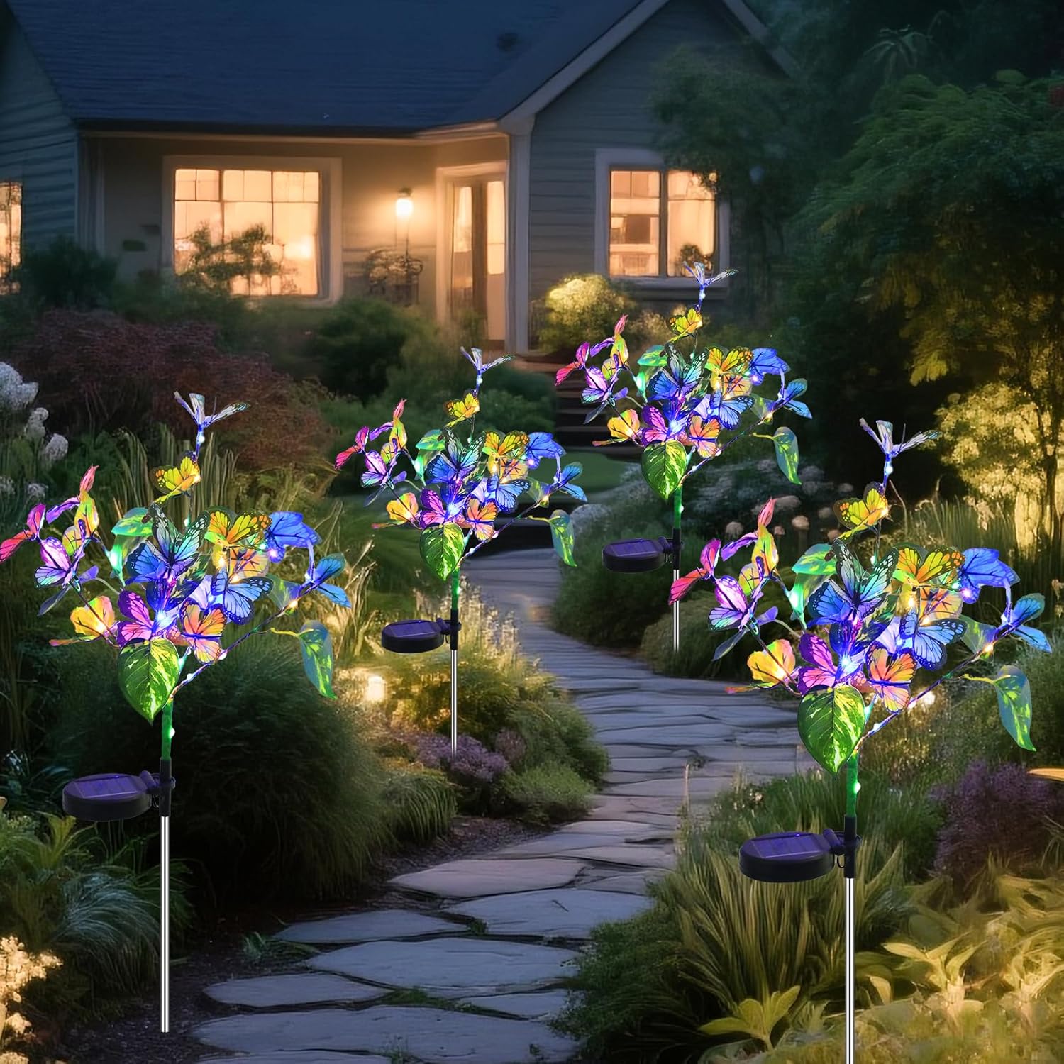 Solar Garden Lights Outdoor Waterproof Solar Lights 4 Pack with New Upgraded 40 LED 18 Butterfly Outdoor Lights for Yard Outside Garden Pathway Decor