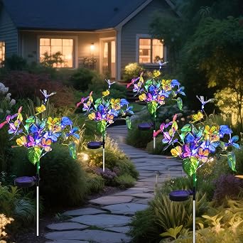 Solar Garden Lights Outdoor Waterproof Solar Lights 4 Pack with New Upgraded 40 LED 18 Butterfly Outdoor Lights for Yard Outside Garden Pathway Decor