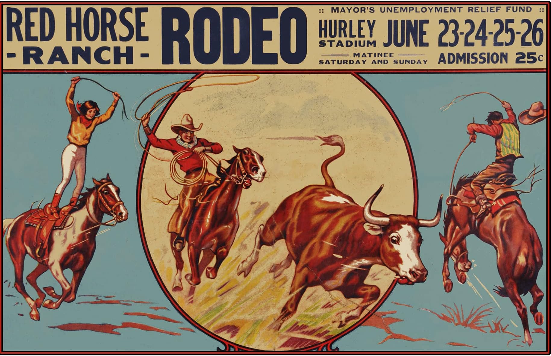 DreacossRustic Retro Metal Tin Sign - Vintage Rodeo Metal Poster Plaque Red Horse Ranch Novelty Tin Sign for Living Room Garden Bedroom Office Hotel Cafe Bar Club Wall Decor 5.5x8 inch