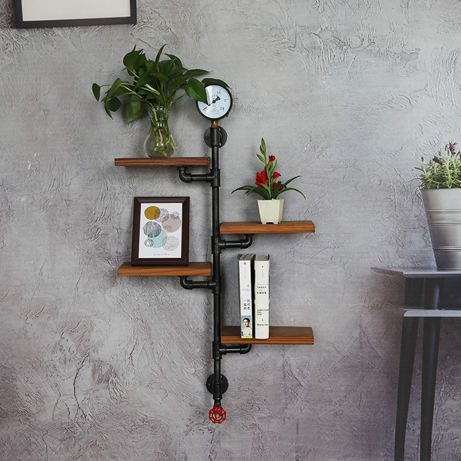 Wandregal schwarz Holz Metall deko Industrial Style bücher Regal Wand regalboden Steampunk deko bücherregal Wand hängend büro Floating Shelves Vintage schweberegale