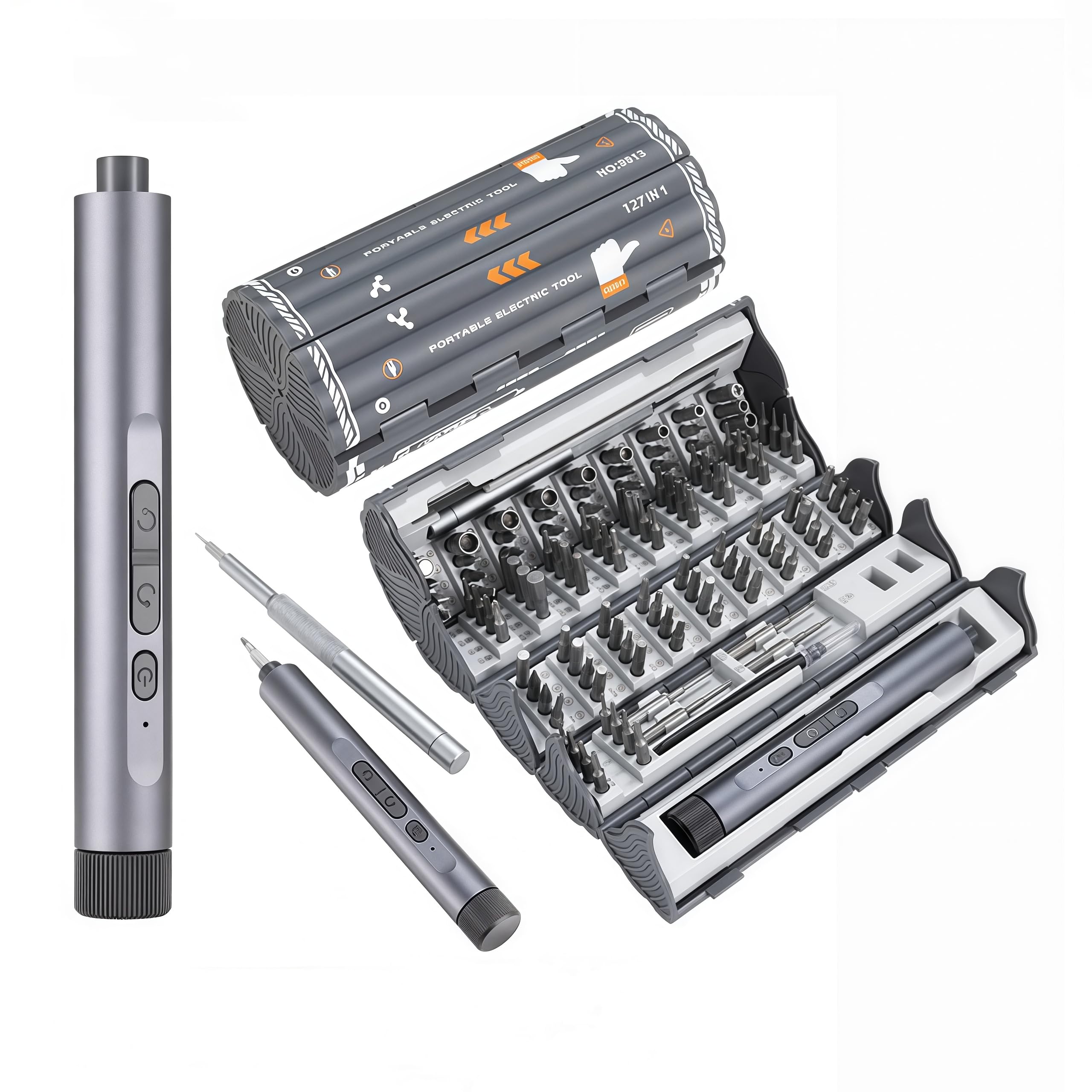 Juego de destornilladores eléctricos de precisión, puntas magnéticas 127 en 1, USB C recargable, luz LED, modos manuales y eléctricos, kit de herramientas de reparación portátil inalámbrico