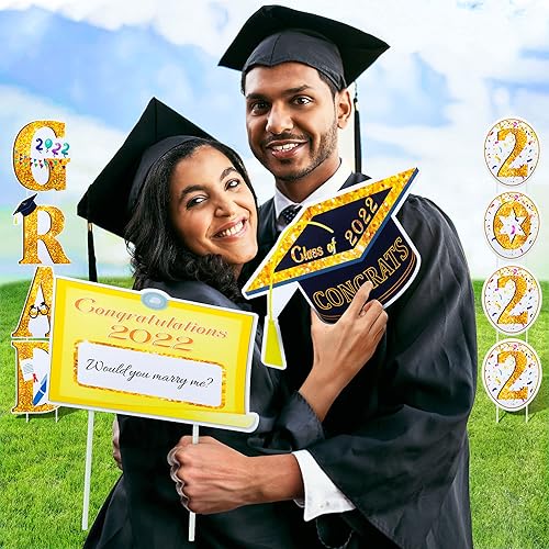 Miniatura 7 de Letrero de graduación para patio, 12 piezas de decoración para fiesta de graduación, letreros de graduación para césped de clase de 2022, letreros