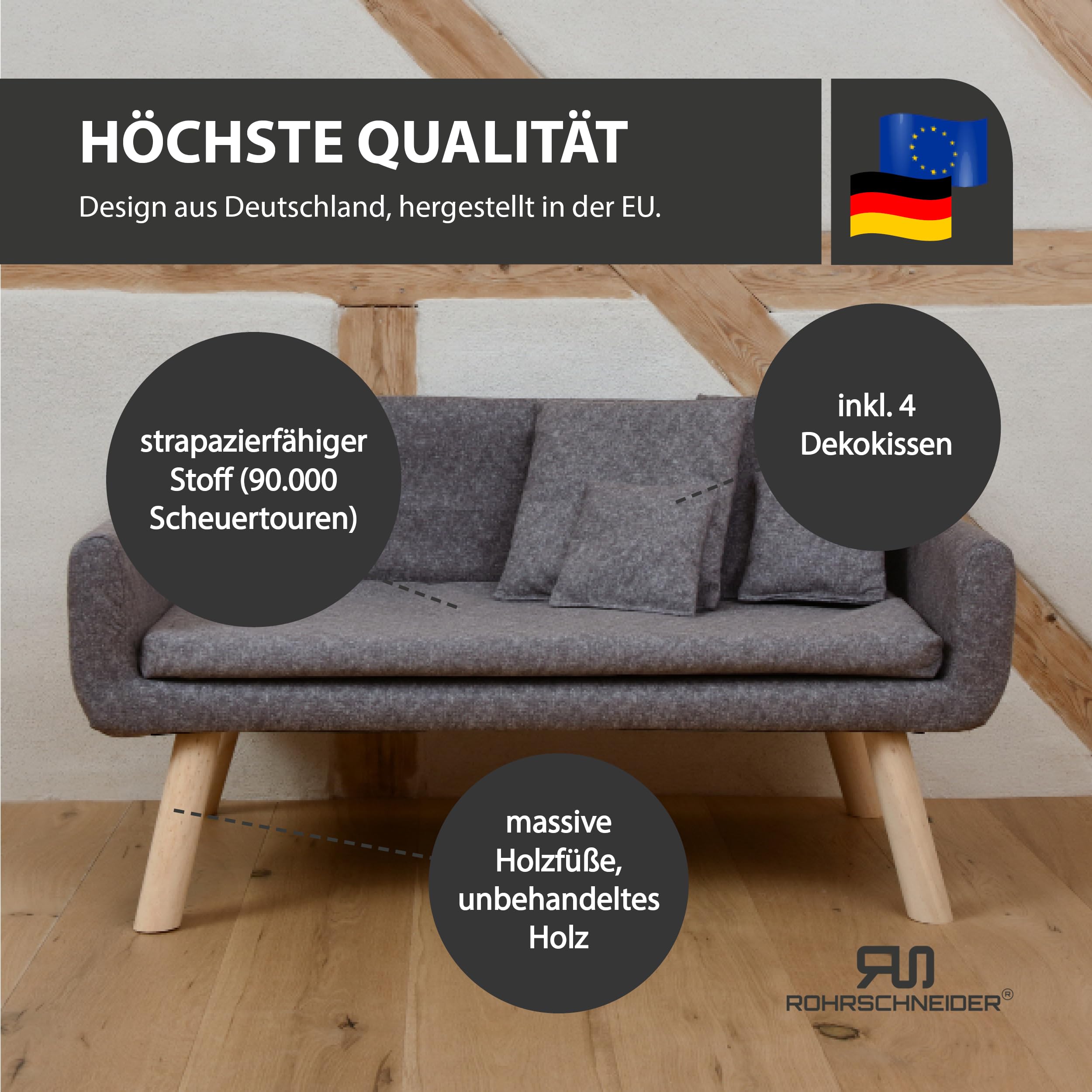Rohrschneider Hundesofa Chicago - abwaschbar | grau + Gassibeutel