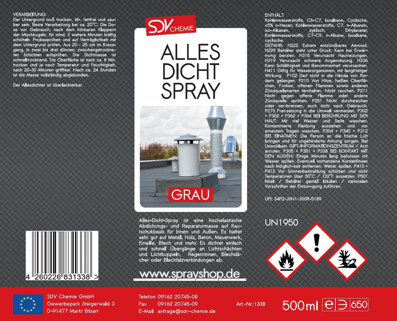 SDV Chemie Allesdichtspray grau 6x 500ml Abdichtspray