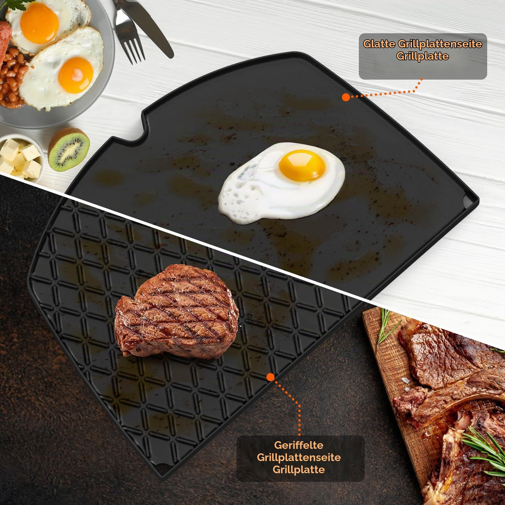 onlyfire 6506 Gusseisen Grillplatte für Weber Q300 Q320 Q3000 Q3100 Q3200 Q3400 Series Gasgrill, 45x31,5CM Grillplatten Griddle Platte Zubehör, Wendeplatte Ersatzteile für Weber 57060001, 586002