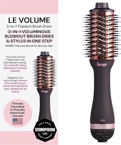 L'ANGE HAIR Le Volume 2-in-1 Titanium Blow Dryer Brush, 60 mm Oval Barrel, Black