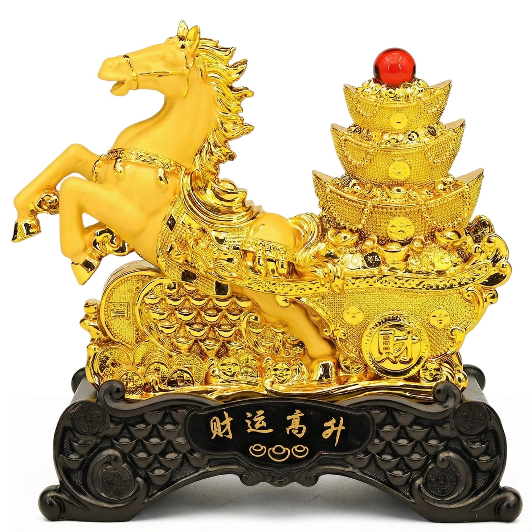 Statue de cheval Feng Shui en résine dorée pour décoration de salon
