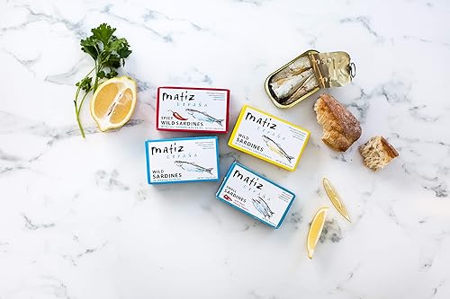 Miniatura 7 de Matiz Sardinas españolas silvestres picantes en aceite de oliva y pimiento piri piri, 4.2 oz (4.2 onzas (paquete de 5))