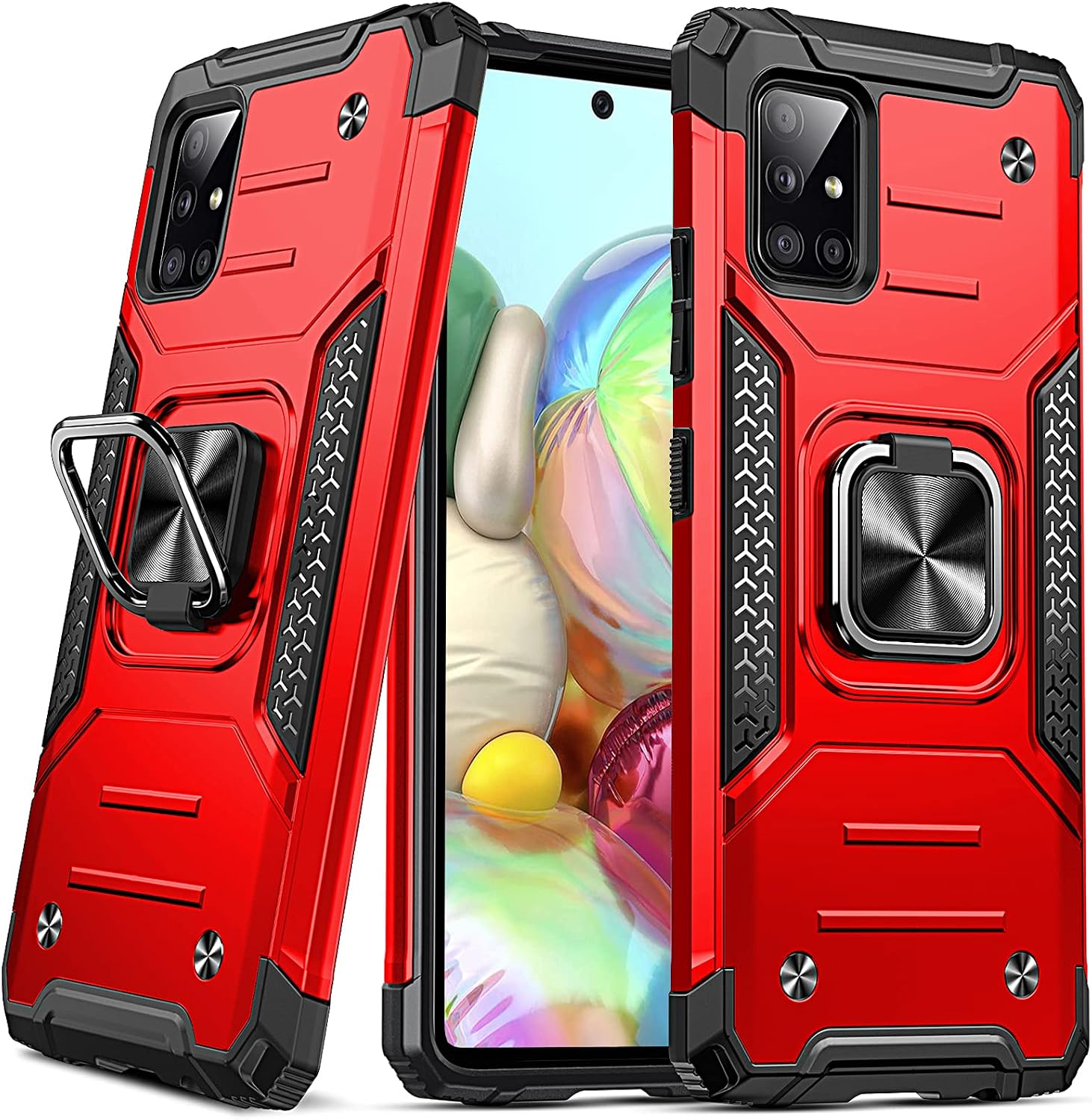 DASFOND Armor Case for Samsung Galaxy A71 4 G Case Military Shockproof Mobile Phone Case [Upgrade 2.0] 360 Degree Metal Ring Holder Stand Protective Case [for Mobile Phone Holder Car Magnet] Red