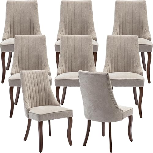 Vista 43 de Juego de 6 sillas de comedor modernas de mediados de siglo, sillas tapizadas de tela con respaldo alto para cocina y comedor con patas de madera