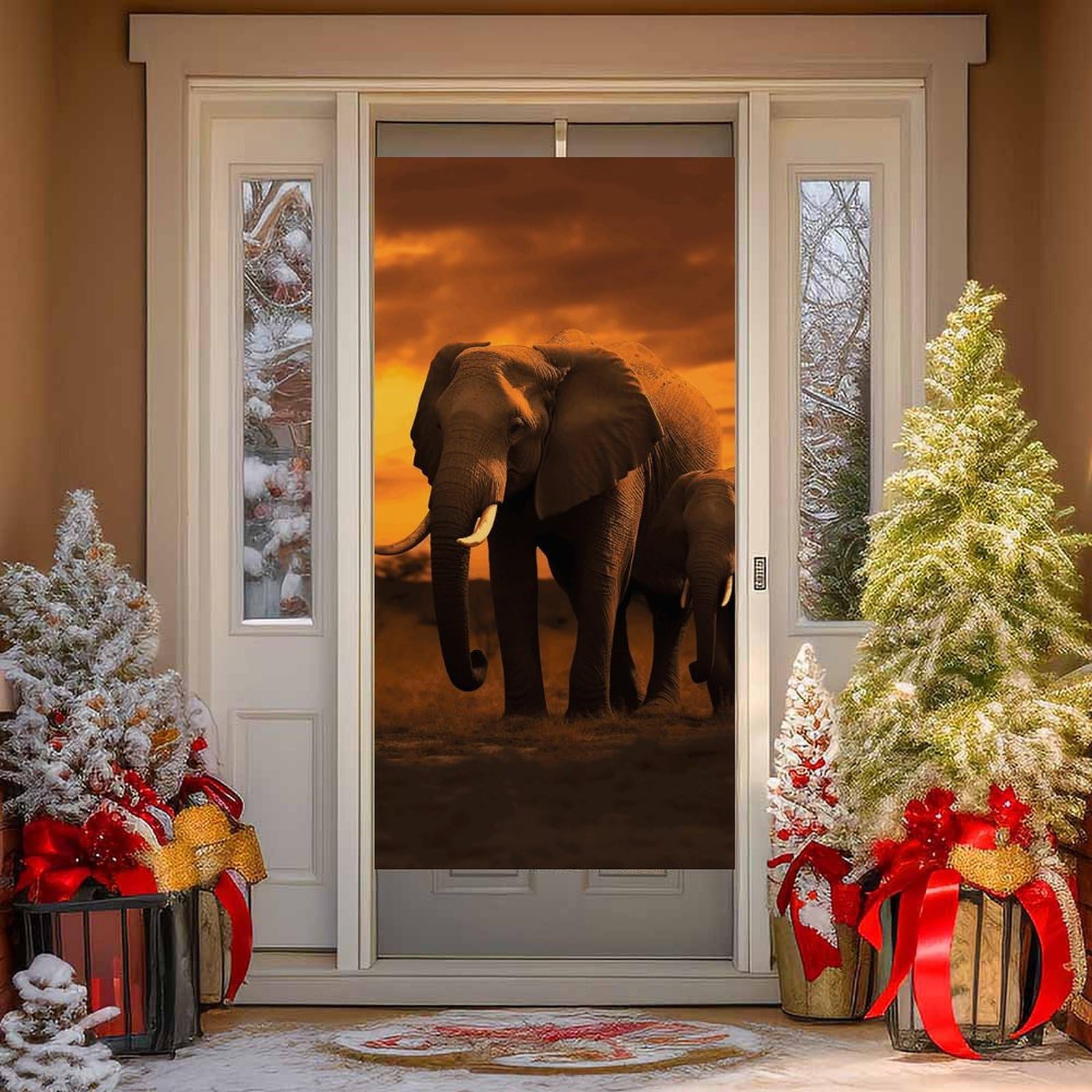 NTVOWPZO Sunset Parent-Child Elephant Door Curtains for Doorway Privacy Dividers Door Banner Blackout Curtains Fabric Door Window Curtain for Home Bedroom Kitchen Decor 35.4x70.9 in Decorative Banner