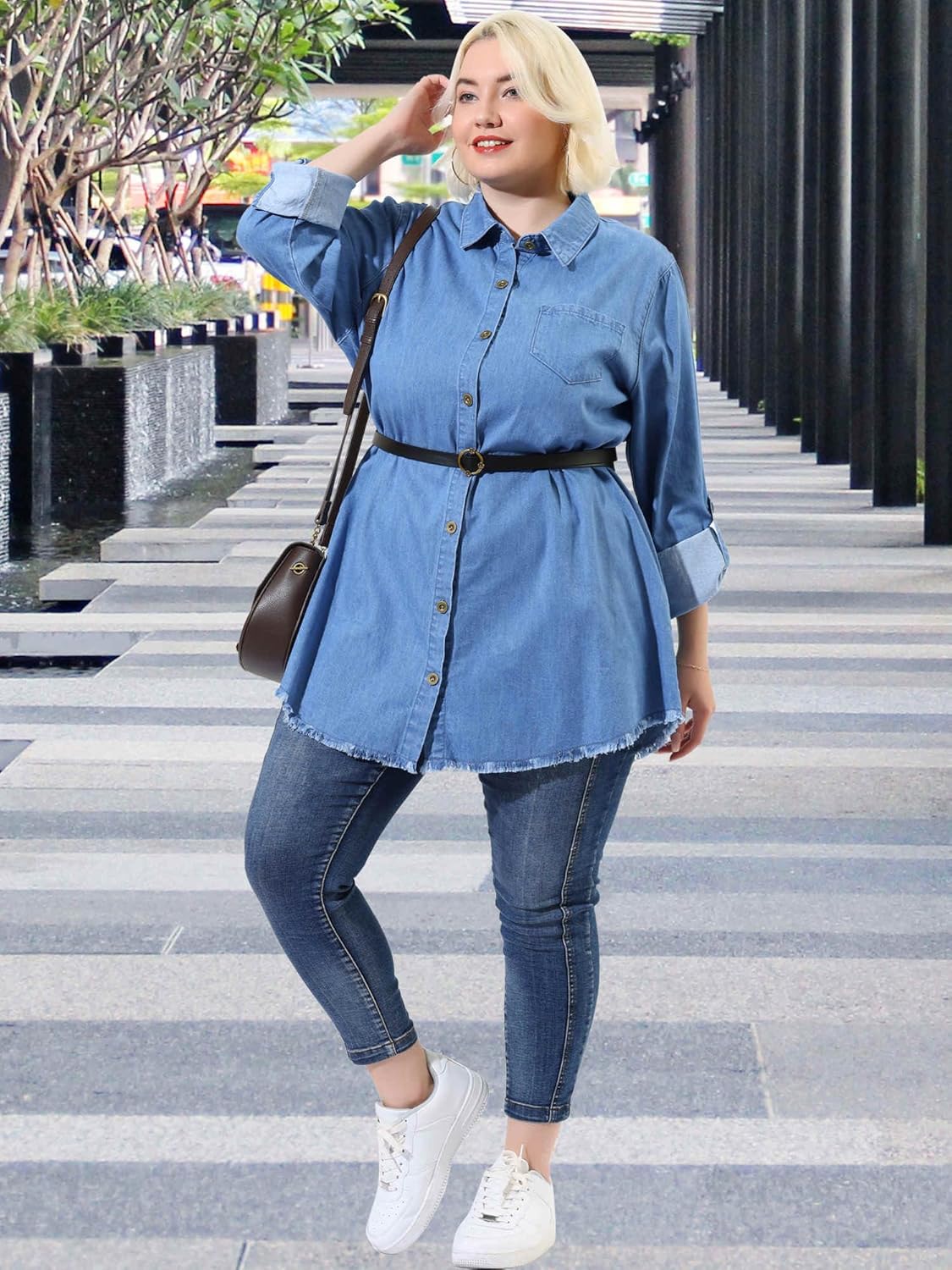 Agnes Orinda Plus Size Shirts for Women Chambray Top Button Down Denim Shirts Tops 2025 - Image 3