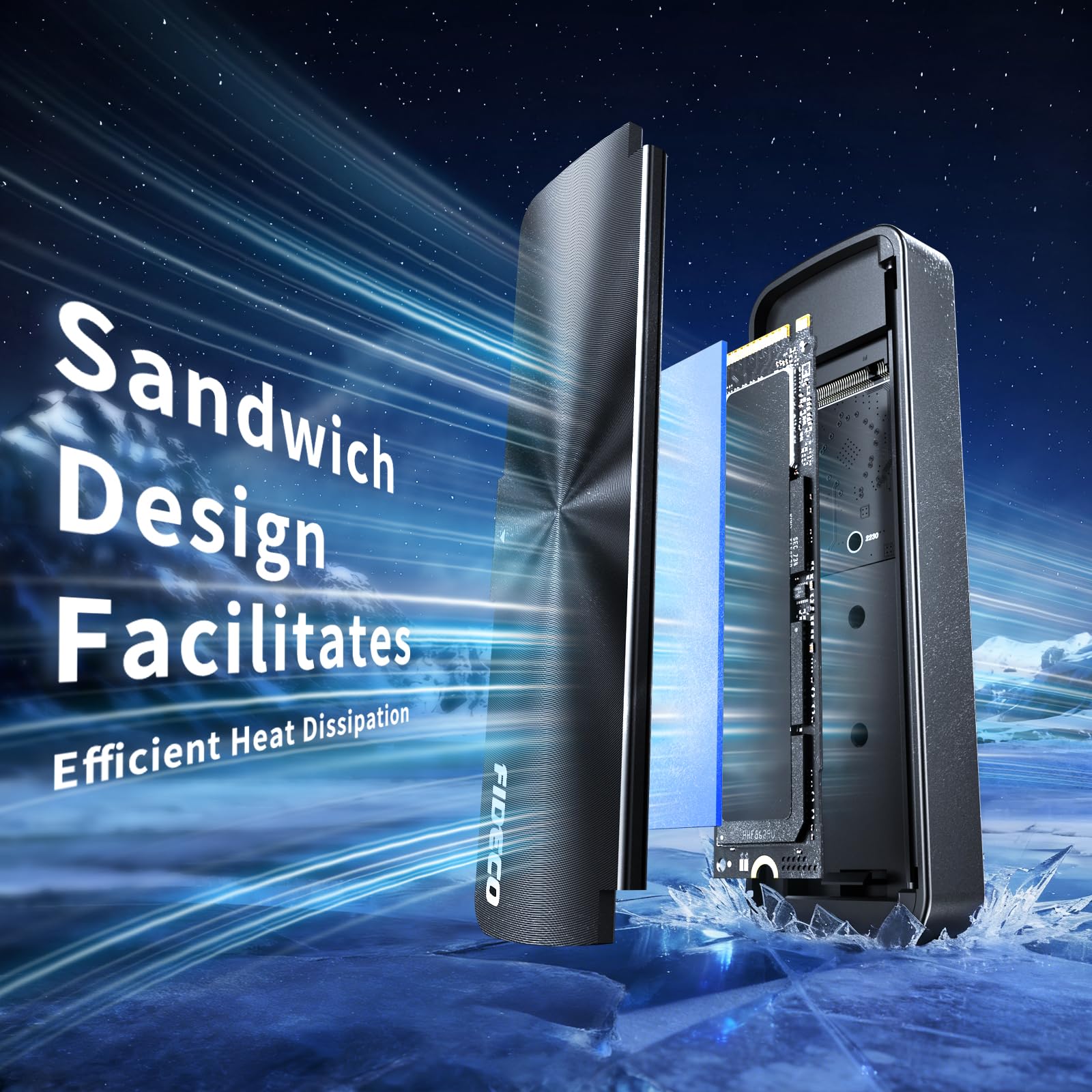 FIDECO Box esterno per SSD M.2 NVMe, adattatore da M.2 NVMe a USB, lettore SSD USB 3.2 Gen 2 (10Gbps) con installazione senza attrezzi, supporto UASP e Trim, design a sandwich