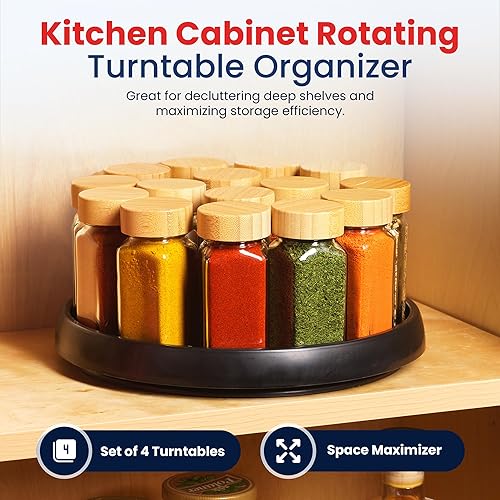 Miniatura 5 de Oizeir Lazy Susan de 10 pulgadas (juego de 4) – Plataforma giratoria antideslizante para gabinete para maximizar el almacenamiento y simplificar la