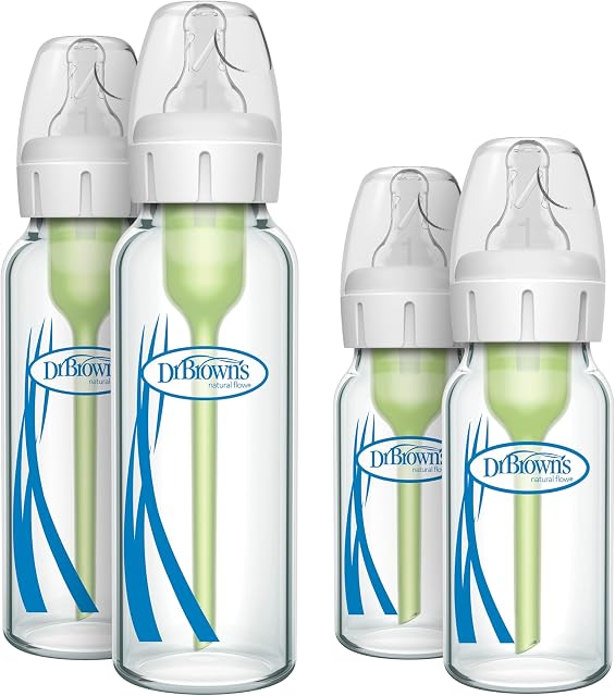 Dr. Brown's Options anti-coliques Natural Flow®+ Bouteilles pour bébés en verre étroit (4 oz + 8 oz)