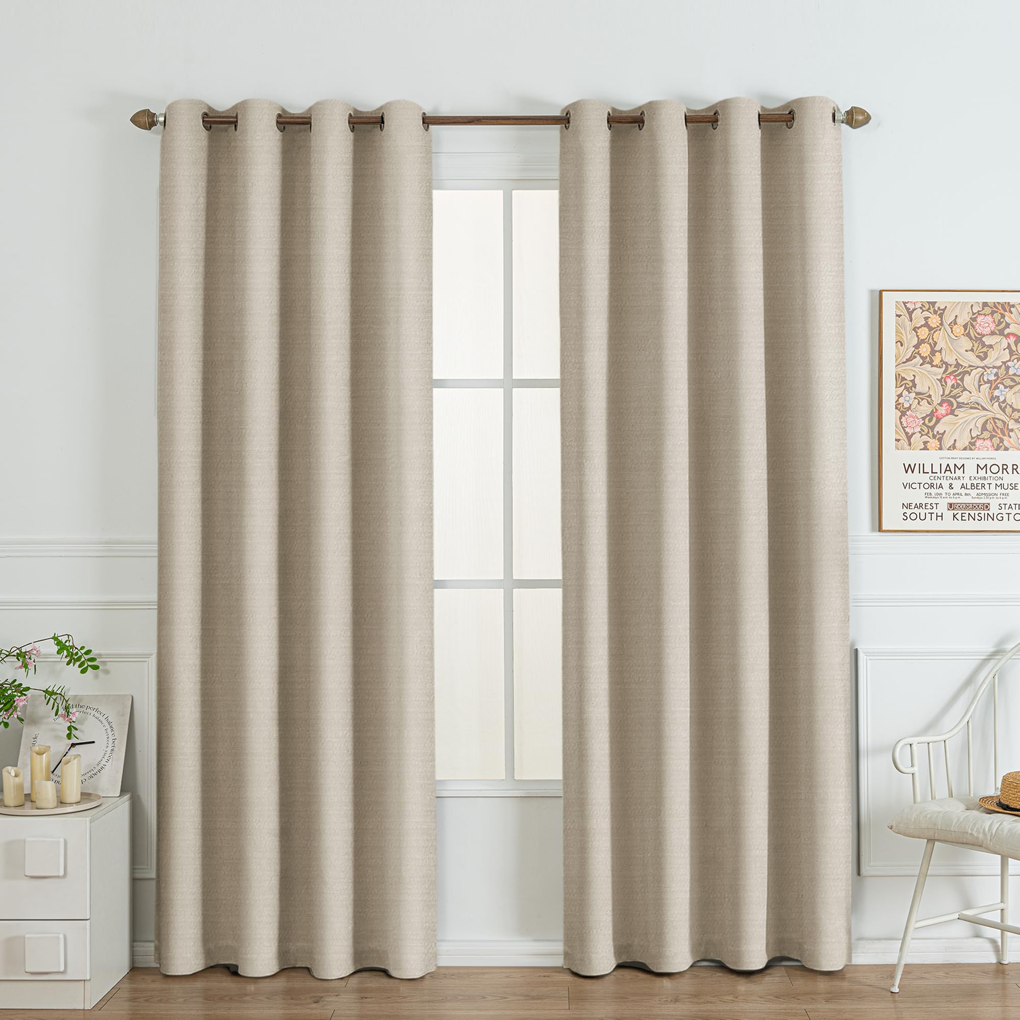 Rideaux occultants thermiques marron noyer 140x210cm aspect lin pour fenêtre de chambre