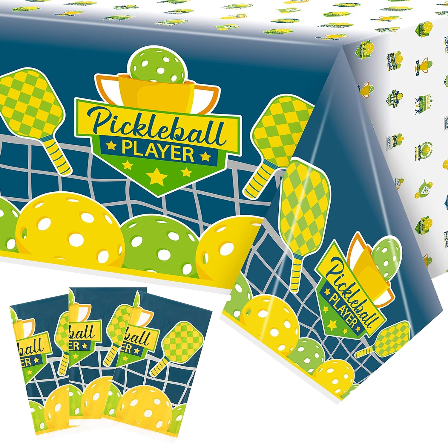 Pickleball Plastic Table Cover - 3 Pack Green Pickleball Tablecloth Disposable Waterproof Plastic Rectangle Tablecover Baby Shower Special Event Birthday Party Decoration Supplies 54x108 Inch