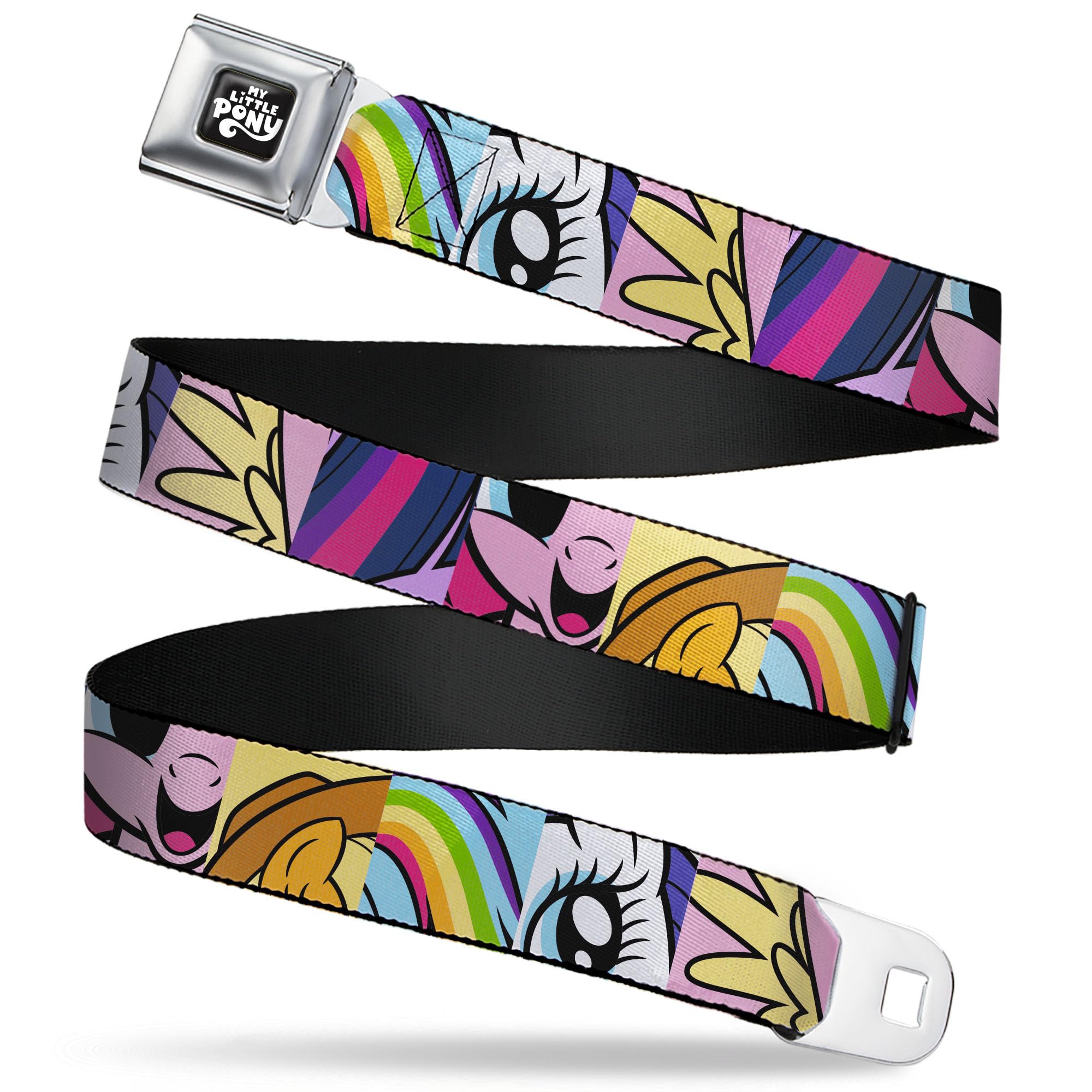 My Little Pony Belt, Seatbelt Buckle Belt, My Little Pony Mane Six Character Close Up Blocks Multi Color, Youth 20 to 36 Inches