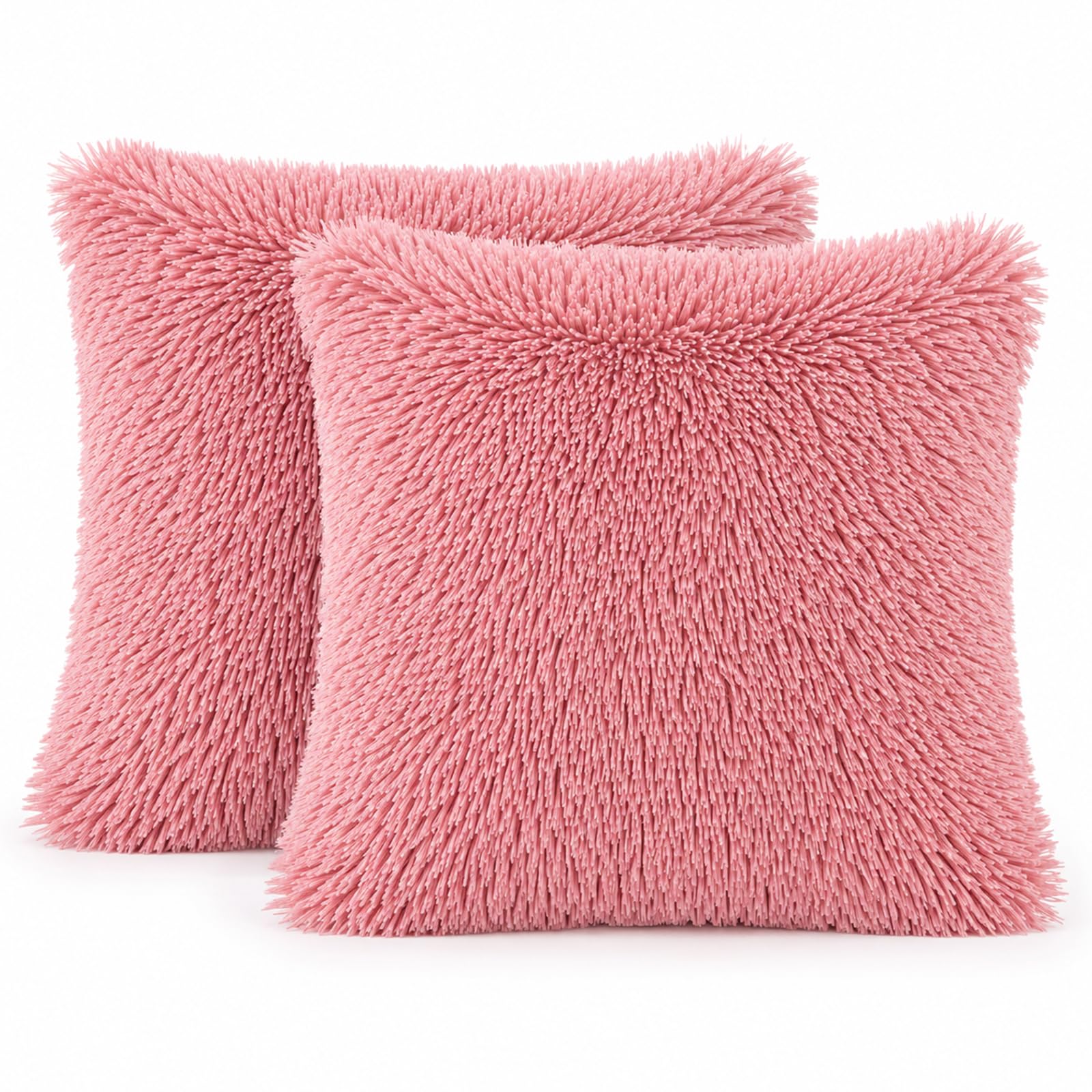 Eds Pink Faux Fur Cushion Covers 18” X 18” (45X45cm) Soft Fluffy Decorative Throw Pillowcases For Sofa Couch Bedroom Or Living Room Square Pillow Cover Only (Pack Of 4, )