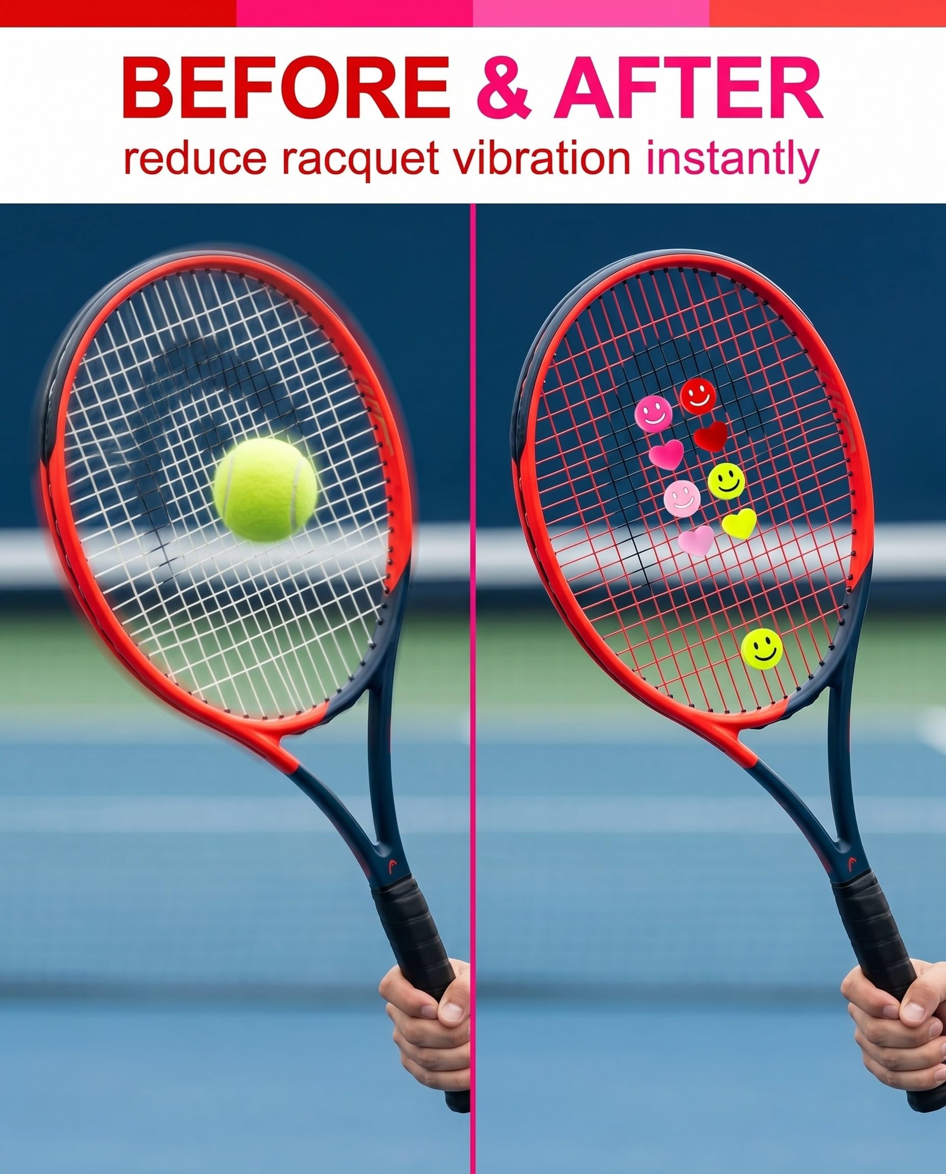 Amortiguador Raqueta Tenis Silicona Carita feliz Corazón 8 Piezas Antivibradores