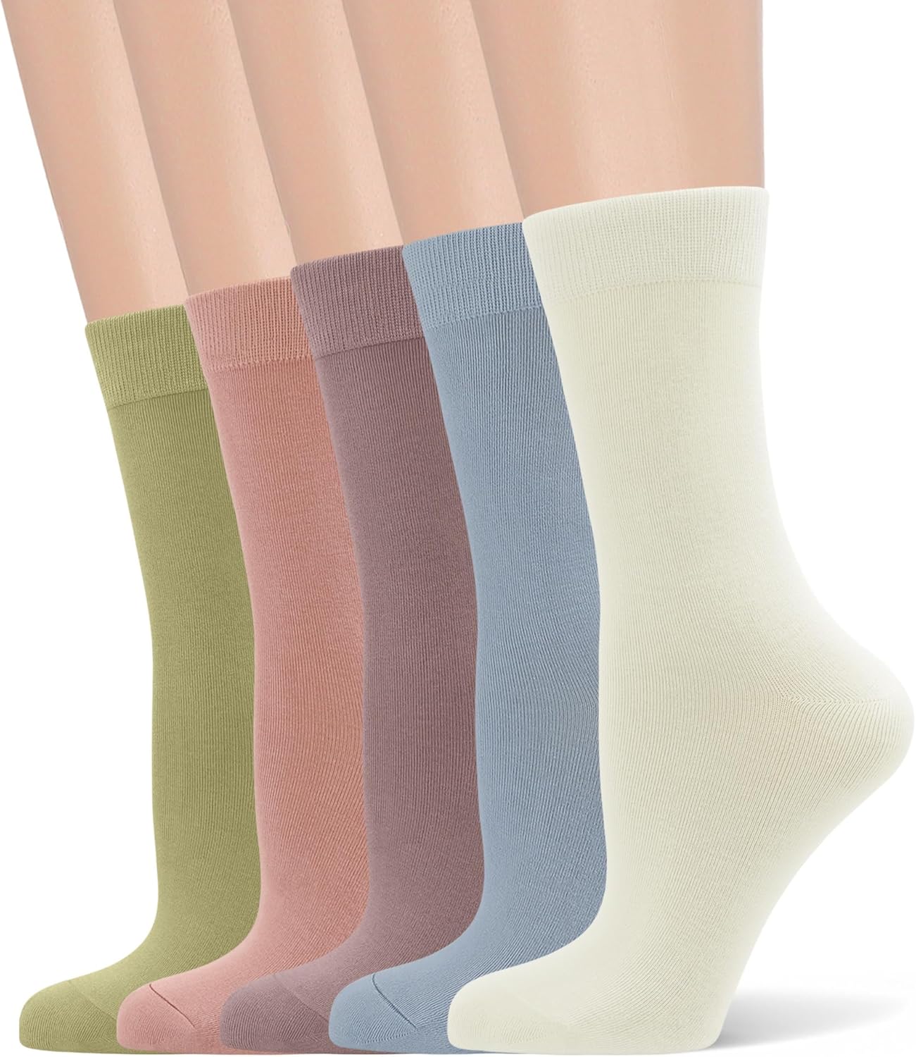Women's Soft Thin Viscose Bamboo Crew Socks, Fit Stretchy Casual, Business, Dress Calf Sock 5 Pairs