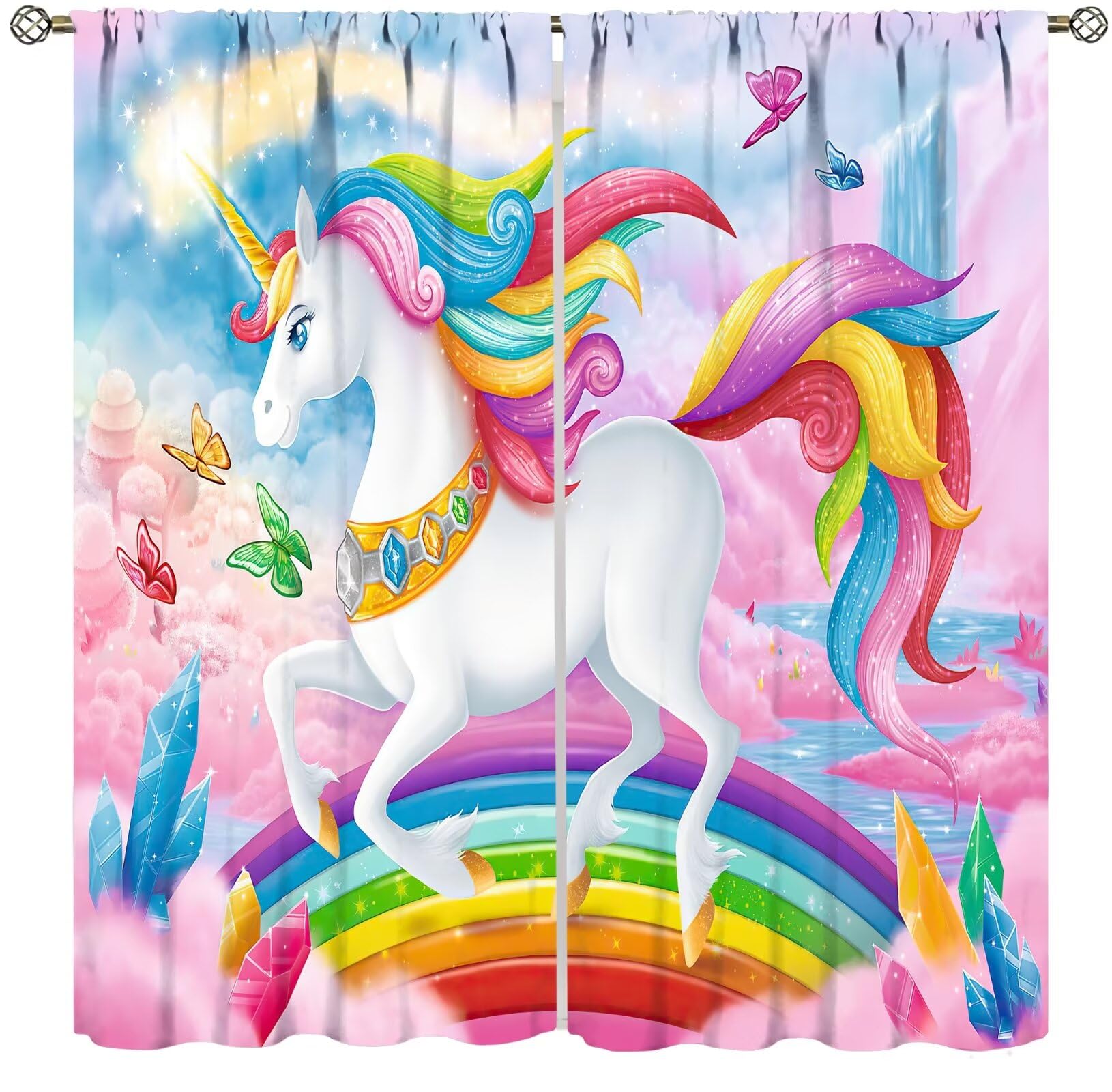 ICMOLYYENLO Unicorn Curtains - Pink Kids Cartoon Room Darkening Decor - Boys Girls Baby Room - 42x45 Inch 2 Panels