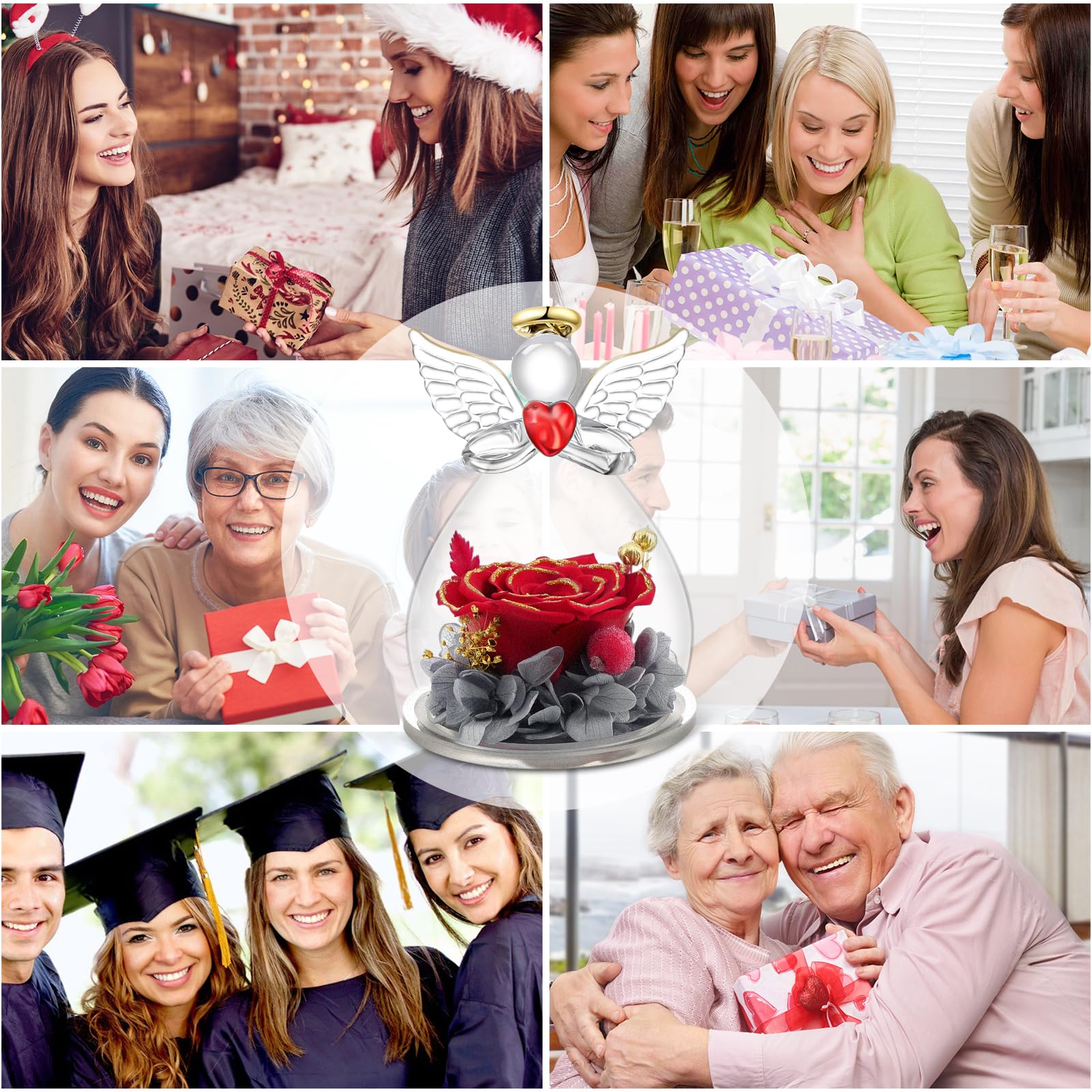 Qinqinxin Cadeaus voor mama oma, Infinity rozen engelfiguur, verjaardagscadeau voor vrouwen, originele eeuwige roos in glas, cadeaus voor moeder oma voor Kerstmis, Moederdag, Valentijnsdag, verjaardag