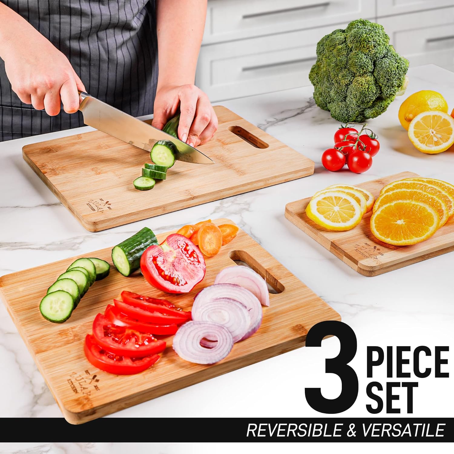 Buy Zulay Kitchen 3Piece Bamboo Cutting Board Set Thick Wood Cutting