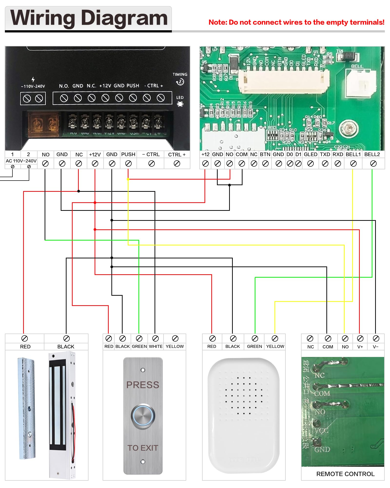 Türzugangskontroll-Set, RFID-Tastatur, 544.3 kg Magnetschloss-Set, Ausgangstaste, Türklingel, Netzteil-Controller, 10 RFID-Schlüsselanhänger (XC50-500kg-Kit)