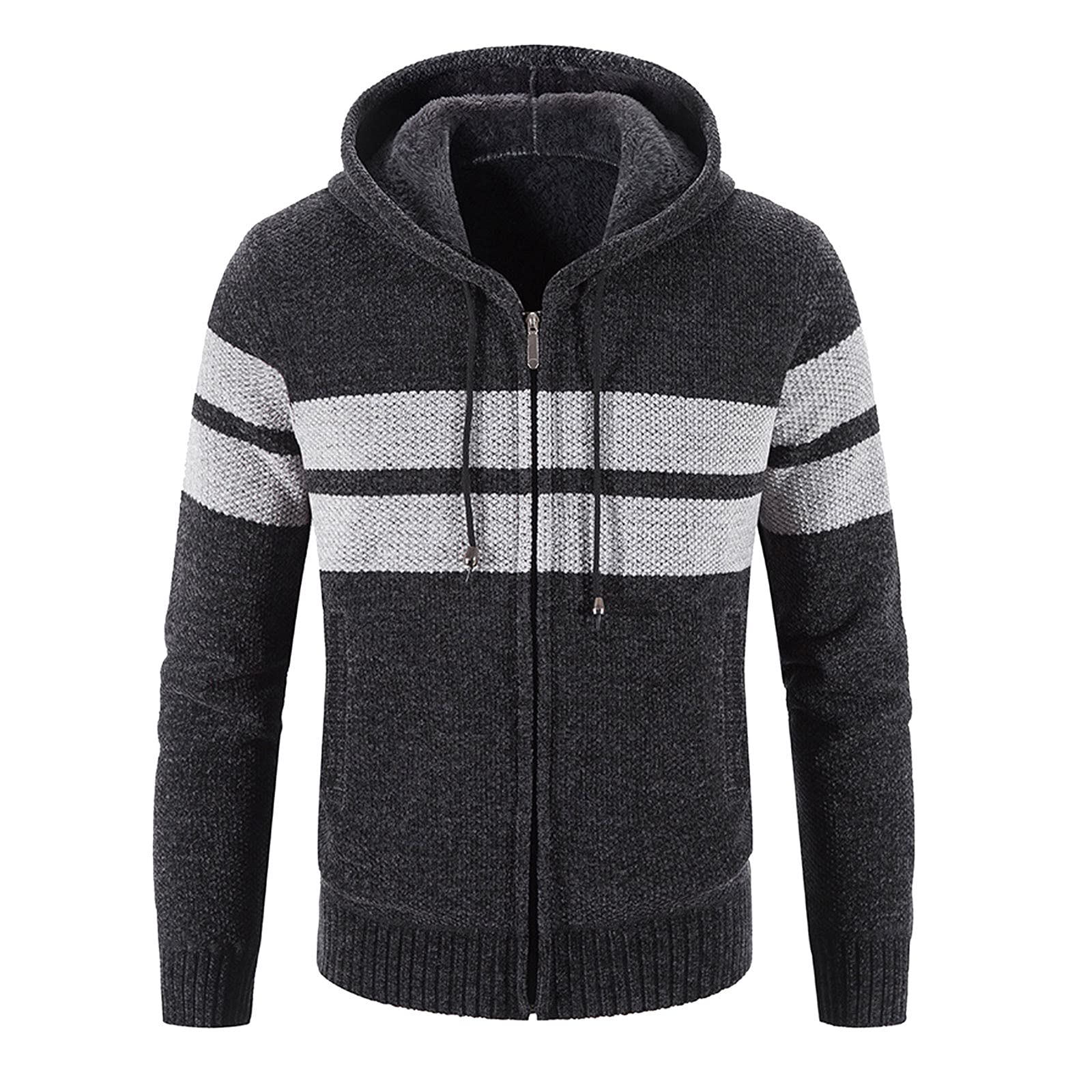 Cardigan da uomo in cotone con cerniera e cappuccio, leggero | Maglione lavorato a maglia, con mezza cerniera, comoda felpa con cappuccio, caldo, invernale, in pile, casual, da lavoro
