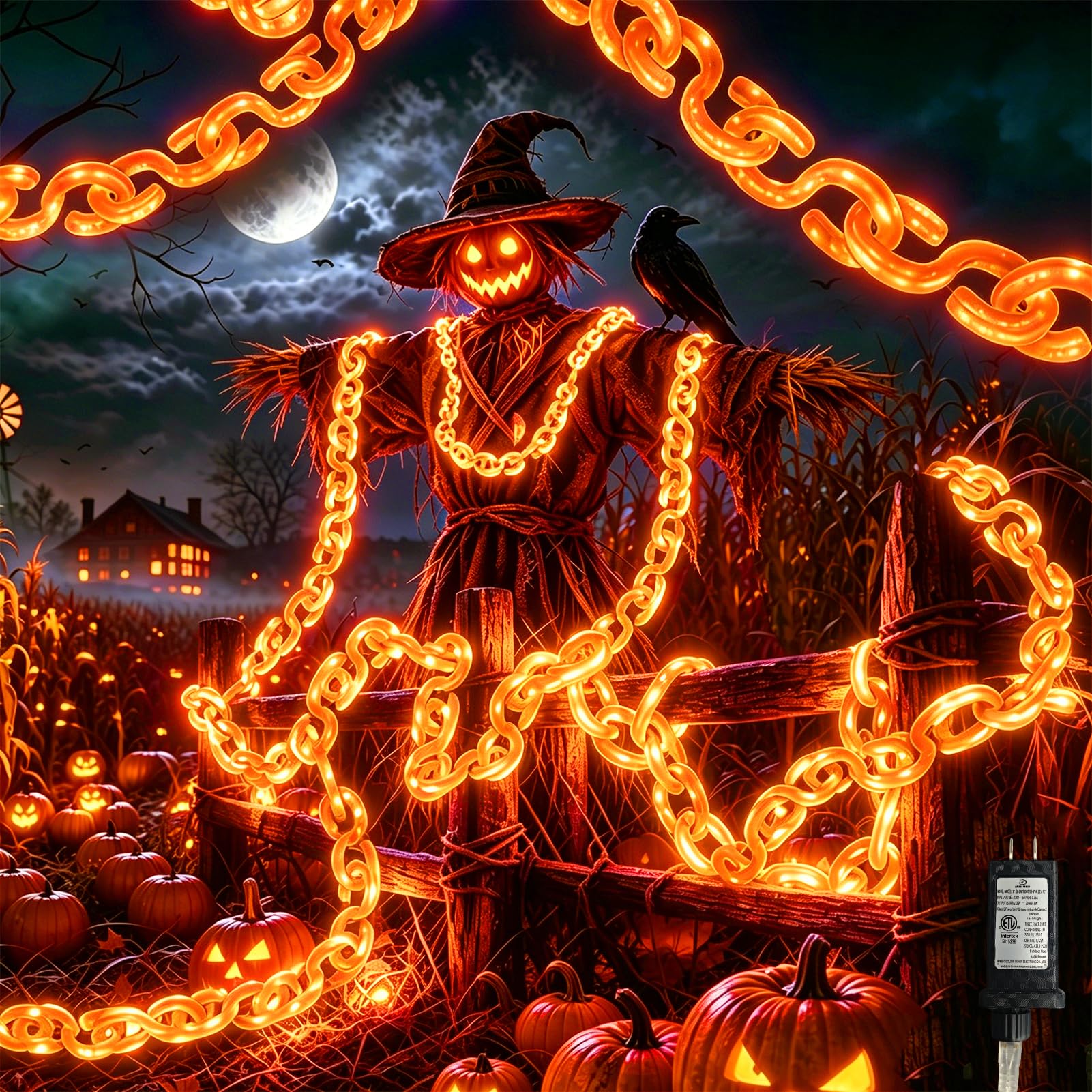 Catena di luci per Halloween da 4,9 m, impermeabile, con 236 LED, in plastica arancione, con 8 modalità di illuminazione e timer, decorazione di Halloween per cani scheletrati, spettrali e