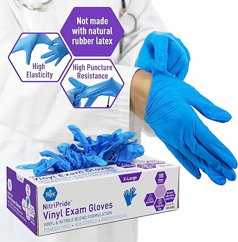 Miniatura 10 de Medpride - Guantes sintéticos para examen de mezcla de vinilo-nitrilo sin polvo sin látex y sin goma guantes de protección no estériles y de un solo